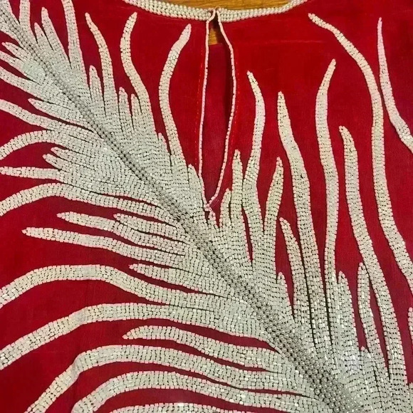 Vtg Norman’s Atlanta Glass Beaded Asymetrical Zig Zag Top Size Med Silk Art Deco - Picture 3 of 12